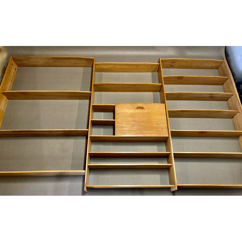 Large modular vintage oak shelf 1950