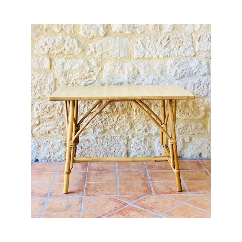 Mid Century, Rustic, Bamboo & Rattan Side Table 1960s