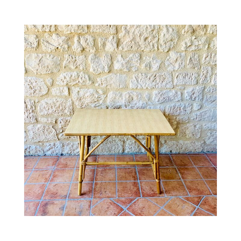 Table d'appoint vintage rustique, en bambou et en rotin 1960
