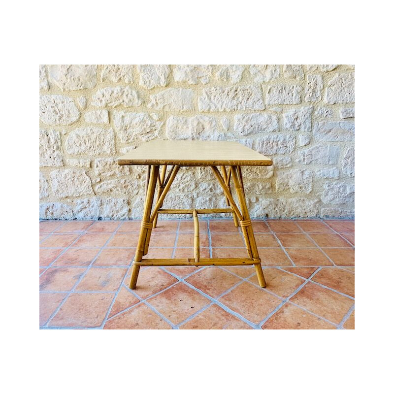 Mid Century, Rustic, Bamboo & Rattan Side Table 1960s