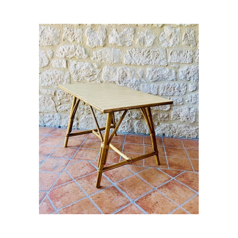 Table d'appoint vintage rustique, en bambou et en rotin 1960