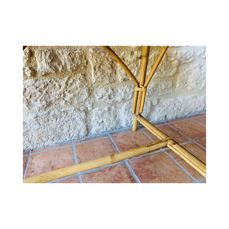 Mid Century, Rustic, Bamboo & Rattan Side Table 1960s