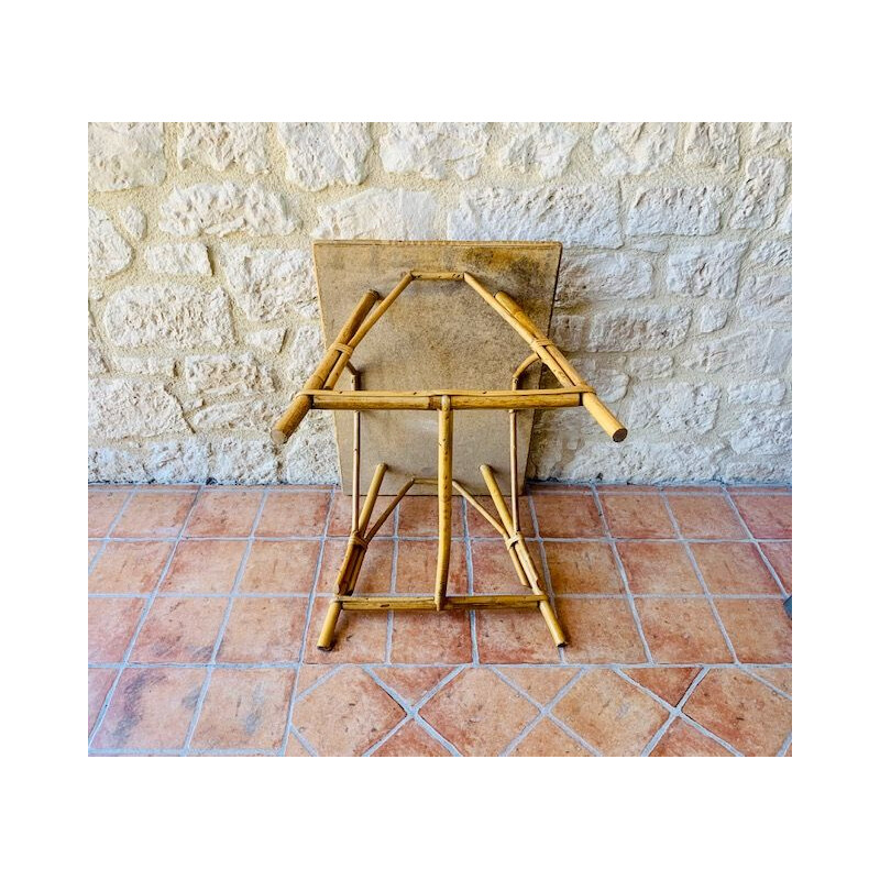 Mid Century, Rustic, Bamboo & Rattan Side Table 1960s