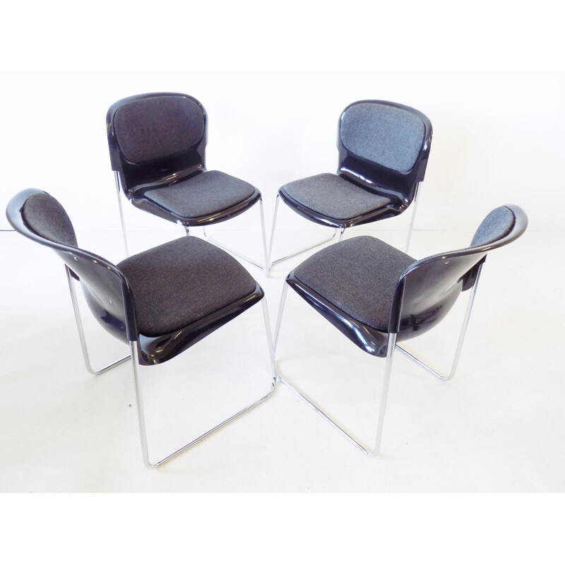 Lot de 4 chaises vintage empilables noires Drabert SM 400 K de Gerd Lange