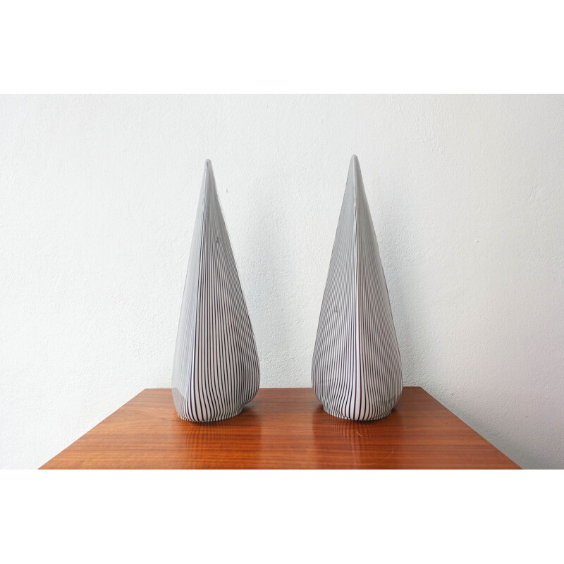 Pair of vintage Glass Pyramid Lamps by Lino Tagliapietra for Vetri Murano, 1982