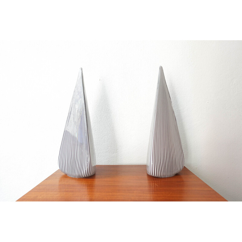 Pair of vintage Glass Pyramid Lamps by Lino Tagliapietra for Vetri Murano, 1982