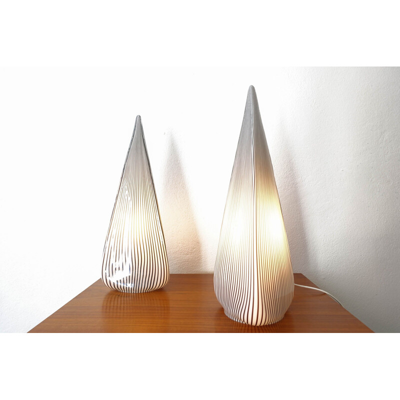 Pair of vintage Glass Pyramid Lamps by Lino Tagliapietra for Vetri Murano, 1982