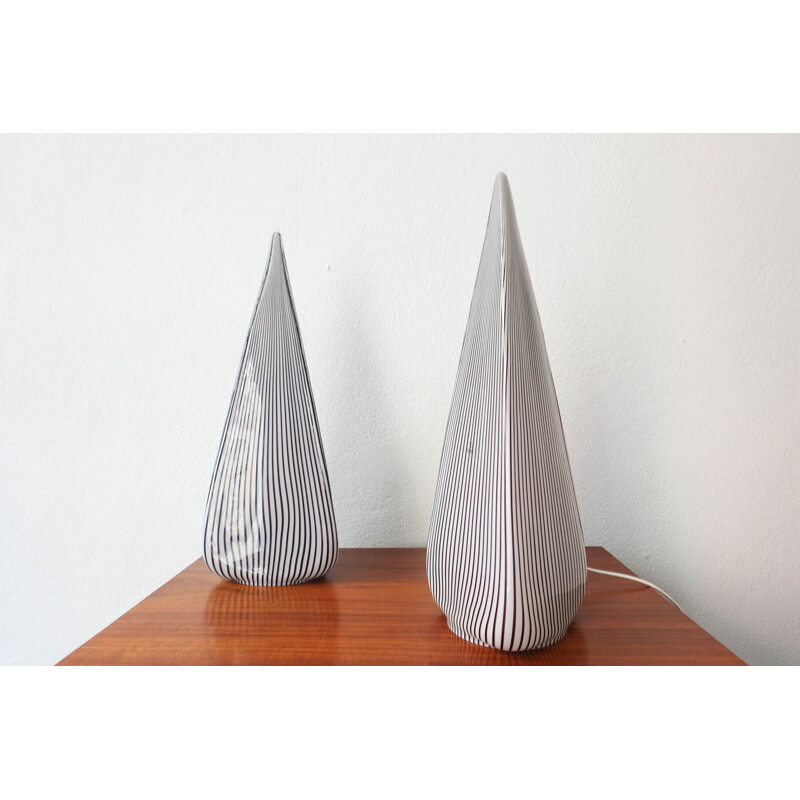 Pair of vintage Glass Pyramid Lamps by Lino Tagliapietra for Vetri Murano, 1982