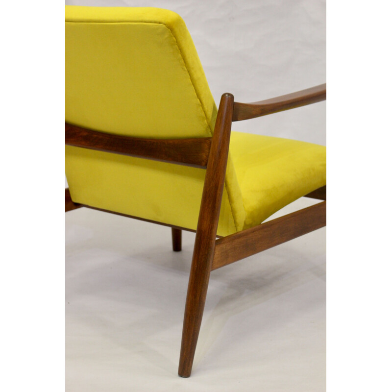 Vintage armchair GFM-142 Edmund Homa yellow velvet-like fabric 1960