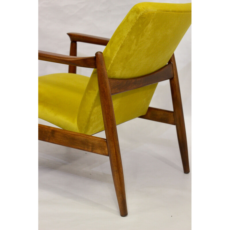 Vintage armchair GFM-142 Edmund Homa yellow velvet-like fabric 1960