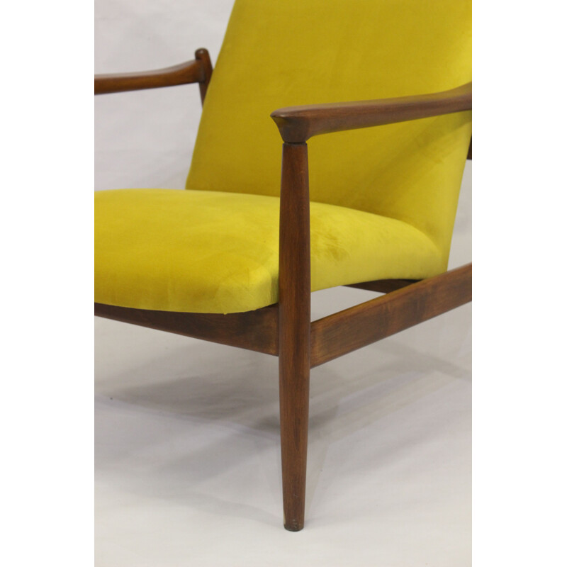 Vintage armchair GFM-142 Edmund Homa yellow velvet-like fabric 1960