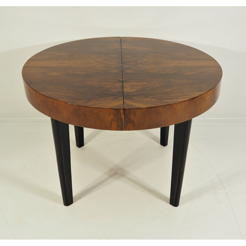 Vintage Dining Table, Art Deco Walnut Veneer Czechoslovakia 1960s