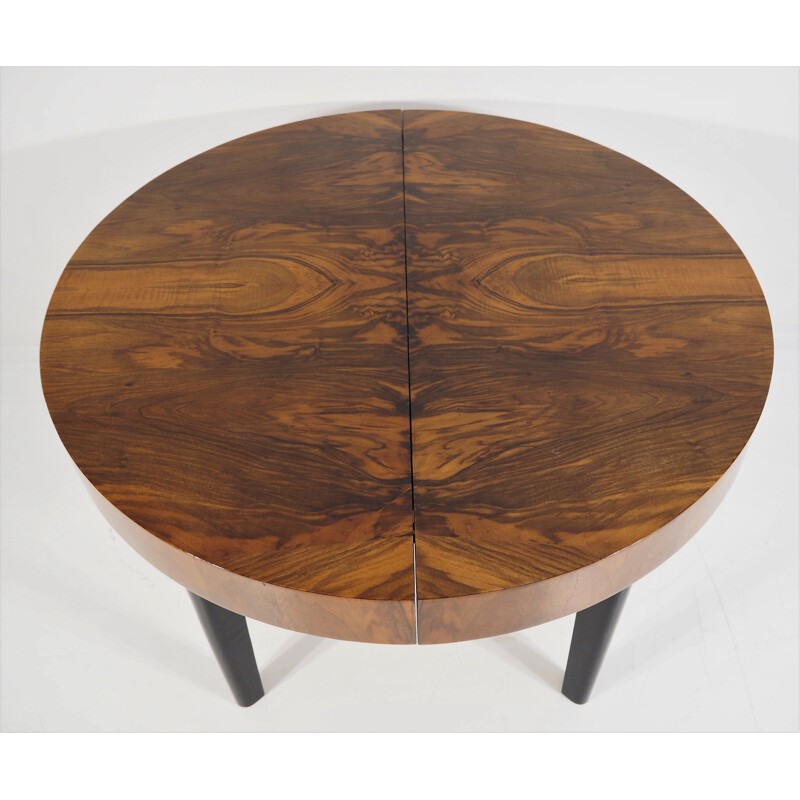 Vintage Dining Table, Art Deco Walnut Veneer Czechoslovakia 1960s