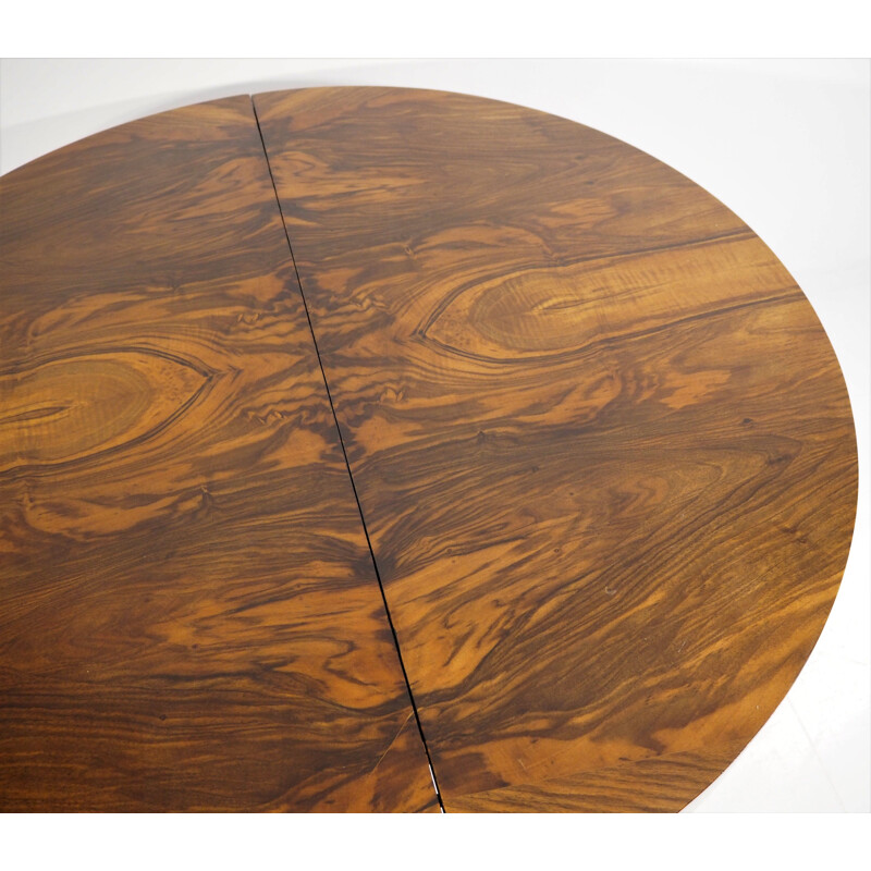 Vintage Dining Table, Art Deco Walnut Veneer Czechoslovakia 1960s