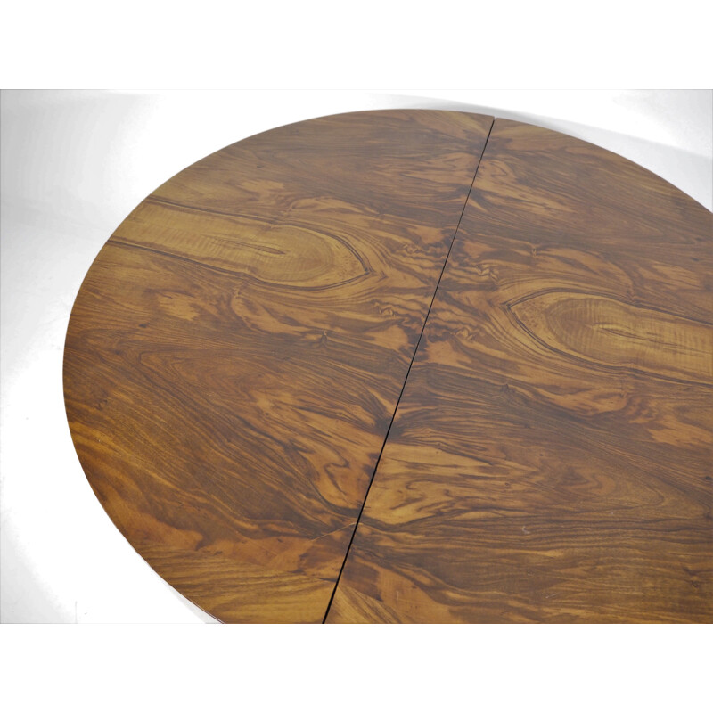 Vintage Dining Table, Art Deco Walnut Veneer Czechoslovakia 1960s