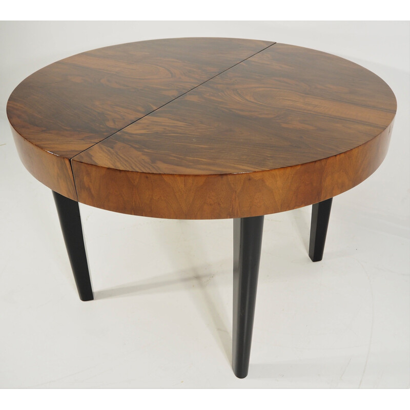 Vintage Dining Table, Art Deco Walnut Veneer Czechoslovakia 1960s