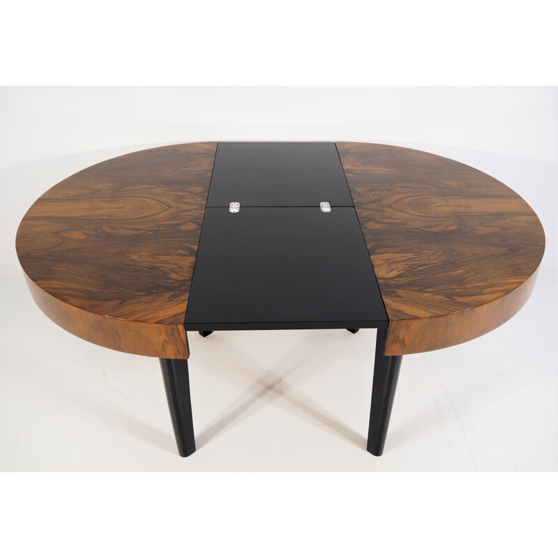 Vintage Dining Table, Art Deco Walnut Veneer Czechoslovakia 1960s