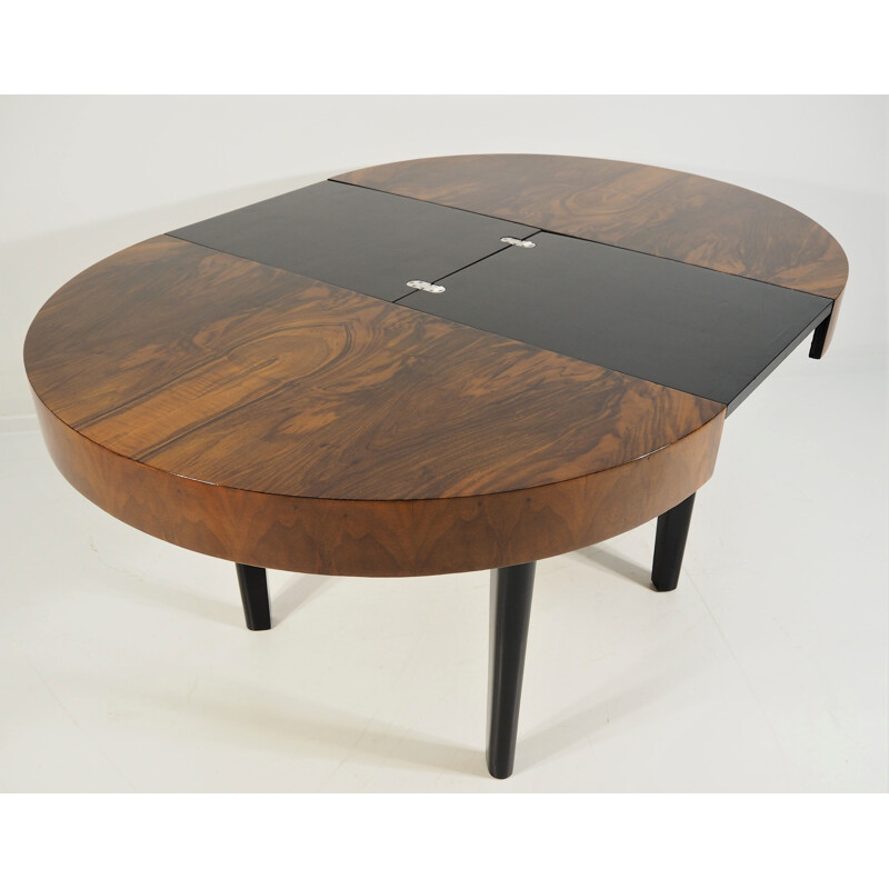 Vintage Dining Table, Art Deco Walnut Veneer Czechoslovakia 1960s