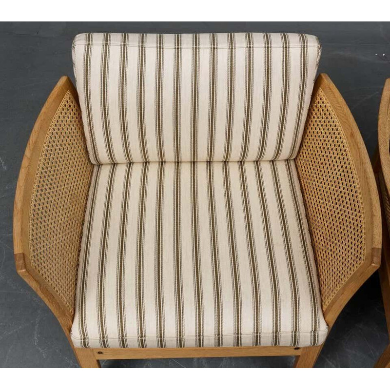 Pair of Vintage Lounge Chairs in Oak and White Fabric Illum Wikkelsø Plexus Danish 1960s