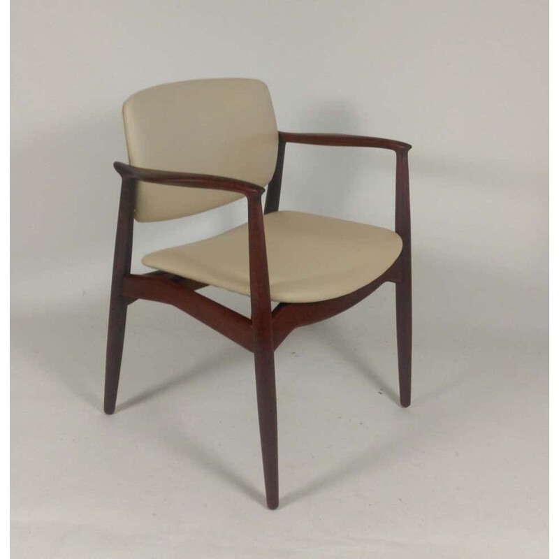 Pair of vintage captain's chairs model 67 in teak upholstered by Erik Buch for Ørum Møbelfabrik, 1960