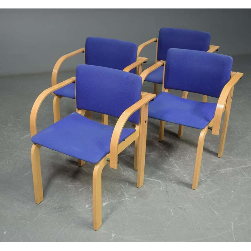 Ensemble de 4 chaises vintage empilables en hêtre de Friis et Moltke 1980