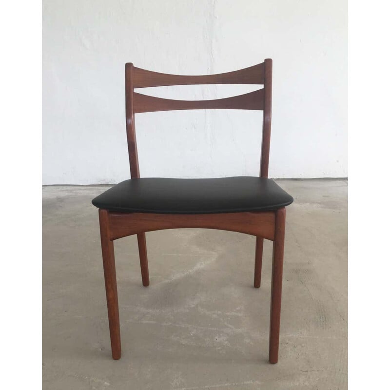 Satz von 4 Vintage-Stühlen aus Teakholz, gepolstert mit schwarzem Kunstleder, Dänemark, 1960
