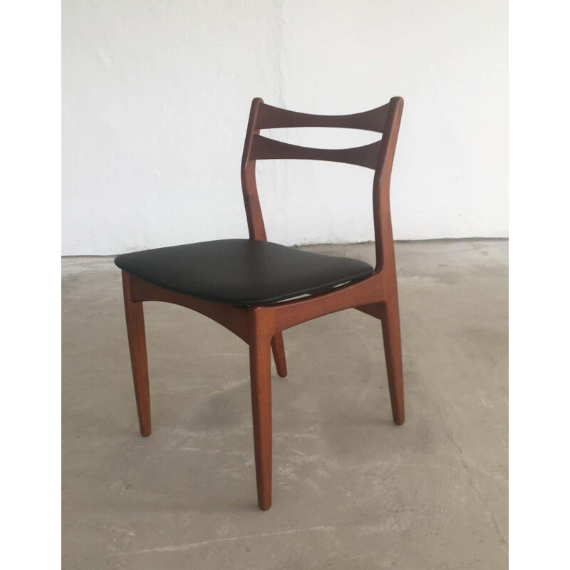 Set di 4 sedie vintage in teak, rivestite in ecopelle nera, Danimarca, 1960