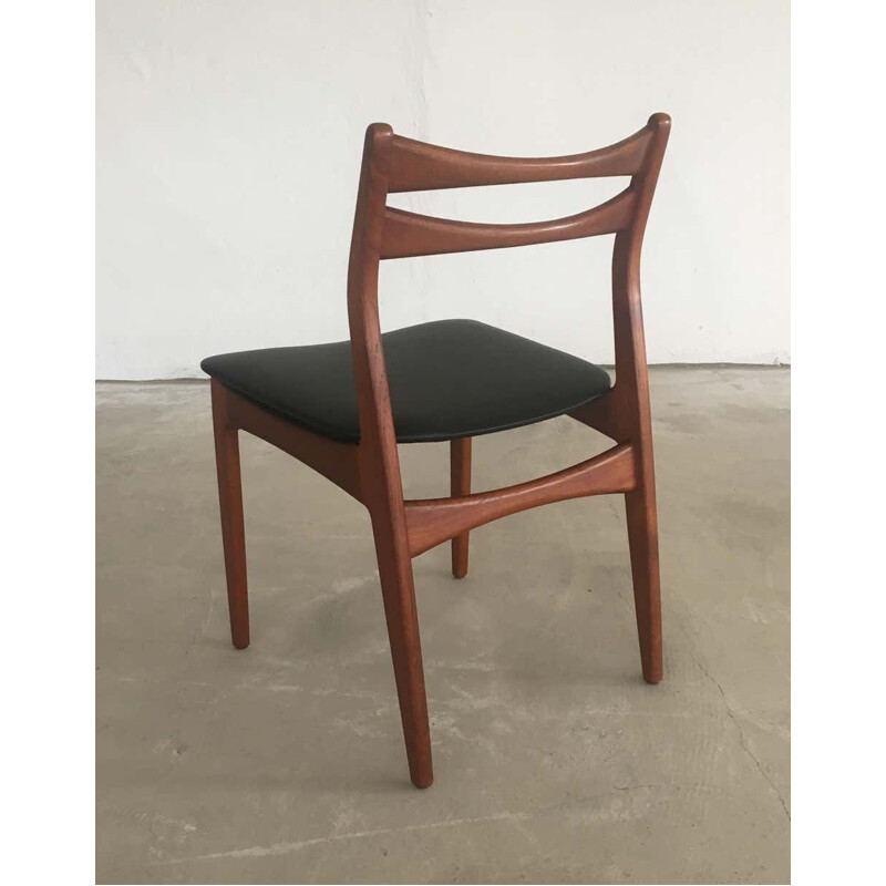 Set di 4 sedie vintage in teak, rivestite in ecopelle nera, Danimarca, 1960