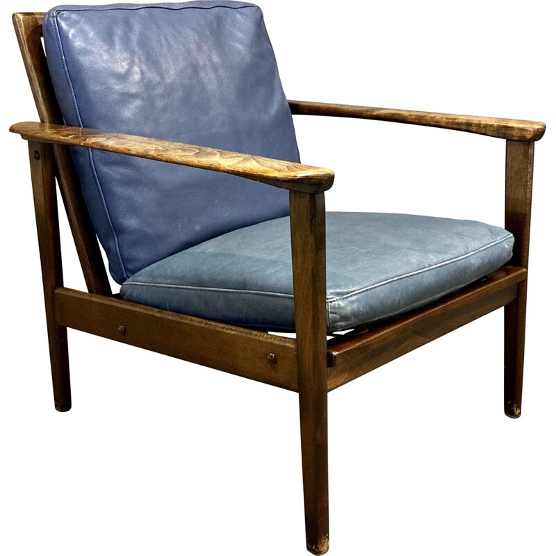 Vintage leather armchair Scandinavian 1950