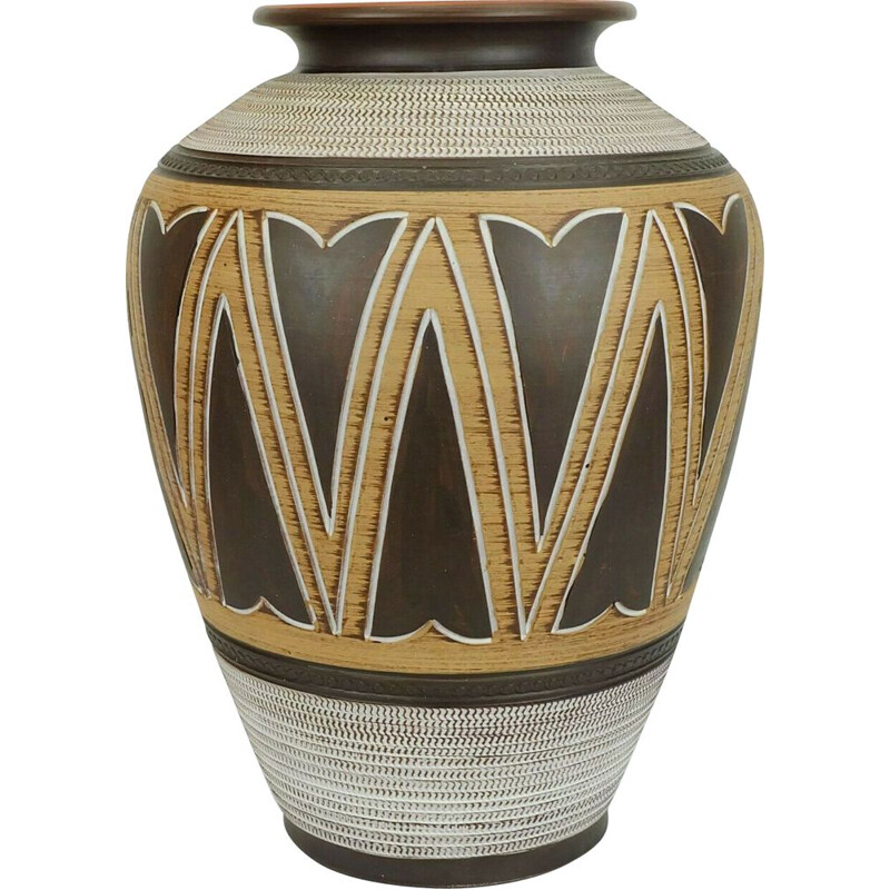 Vase de sol vintage avec décor abstrait de sgraffites 1950