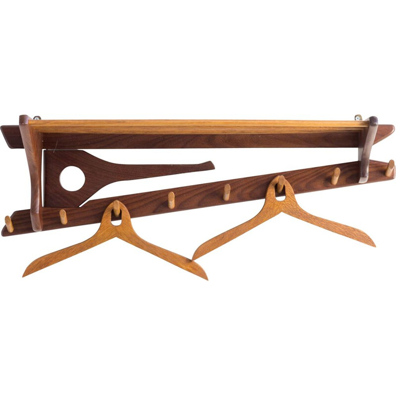 Vintage teak wall mounted coat rack for Electrimeufa 1970s