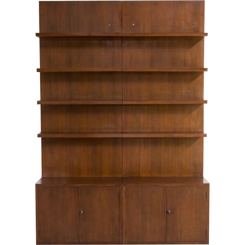 Pair of Dark wood storage cabinet wall unit Swiss 1970s