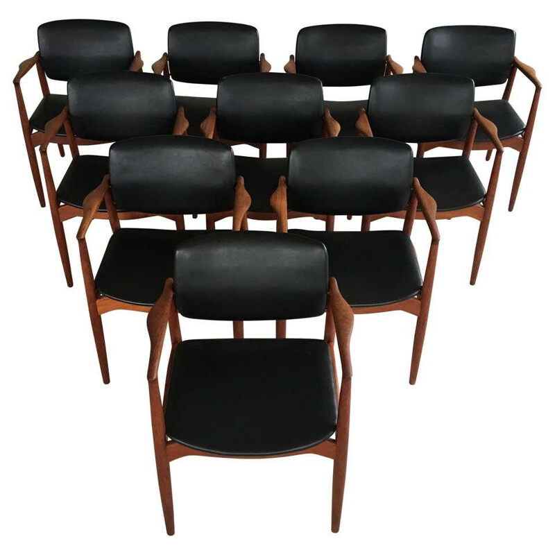 Conjunto de 10 cadeiras de capitão vintage modelo 67 em teca, Erik Buch 1960
