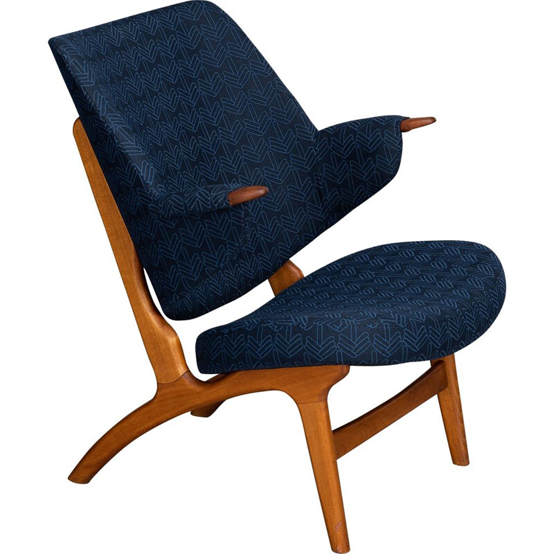 Vintage Blauwe Model 14L fauteuil van Poul Hundevad, Deens 1950