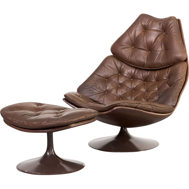 Vintage  lounge chair Geoffrey Harcourt F588 and hocker P585 for Artifort 1960