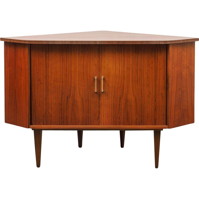 Vintage corner cabinet with tambour doors, walnut 1950s