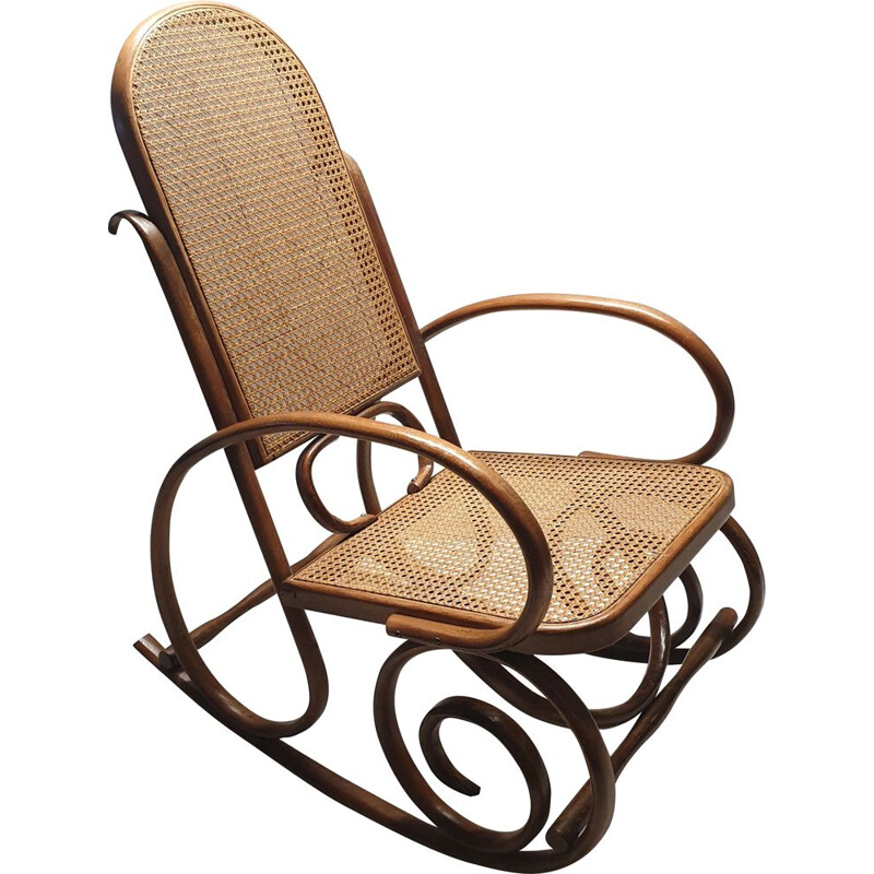 Mid-century bentwood & webbing rocking chair by Thonet, 1930s