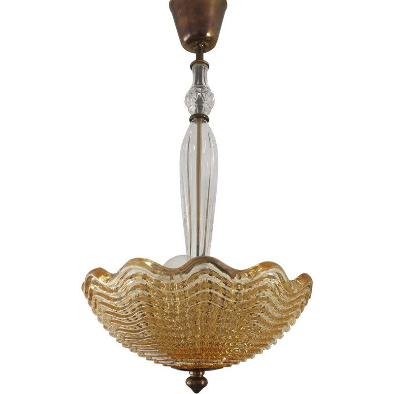 Vintage amber glass bowl chandelier by Carl Fagerlund for Orrefors, Art deco 1950s