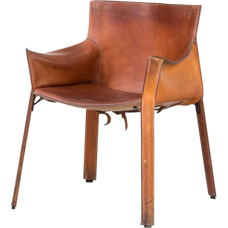 Vintage cognac leather chair Giancarlo Vegni 'P90' for Fasem 1980s