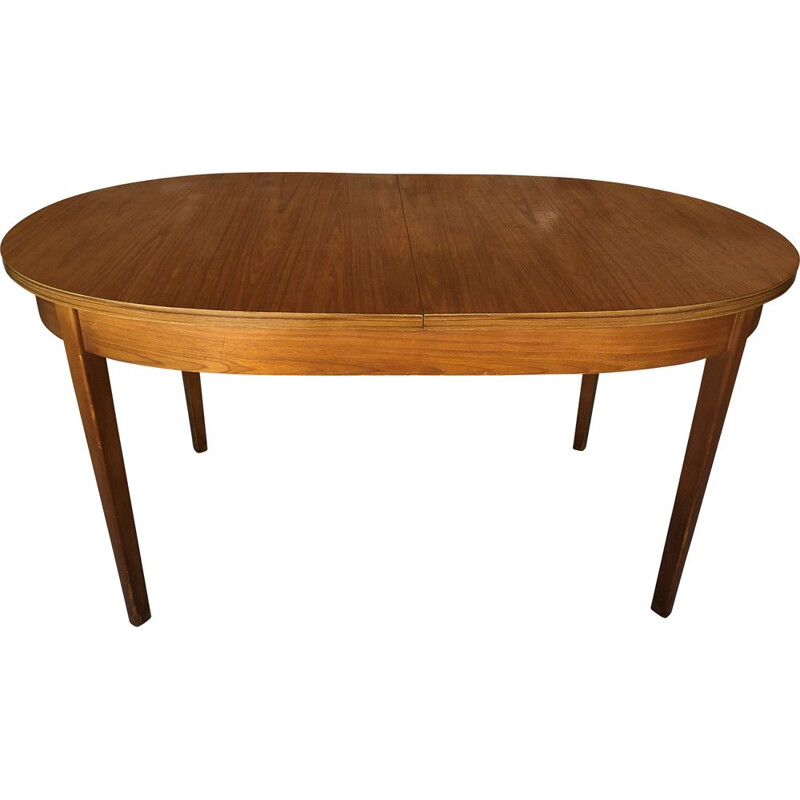 Vintage blond teak extensible table with 1970 Scandinavian butterfly extension