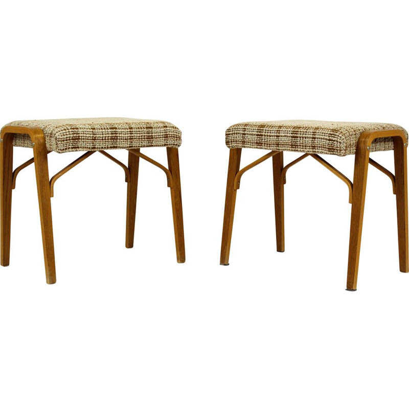 Pair of Mid-Century Bent Plywood Stools from Drevopodnik Holesov, 1960s