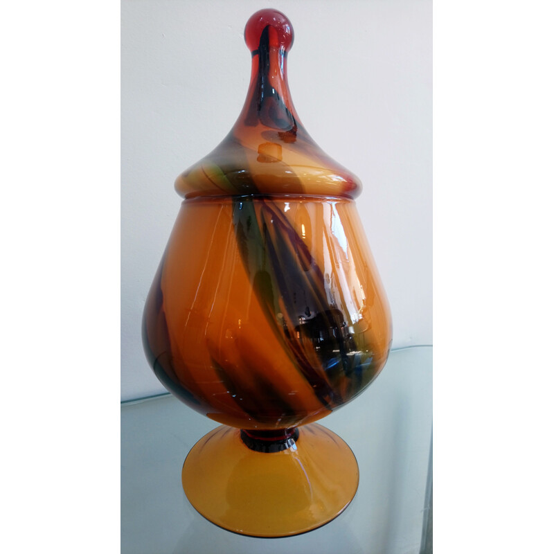 Vintage Apothecary jar candy box in blown glass from Italy 1970