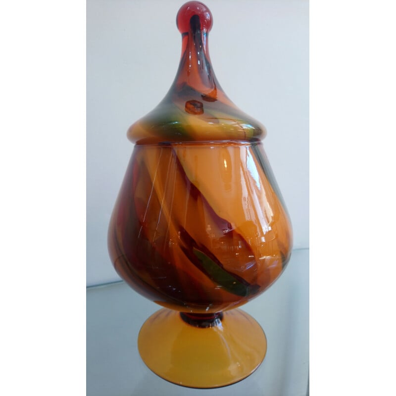 Vintage Apothecary jar candy box in blown glass from Italy 1970