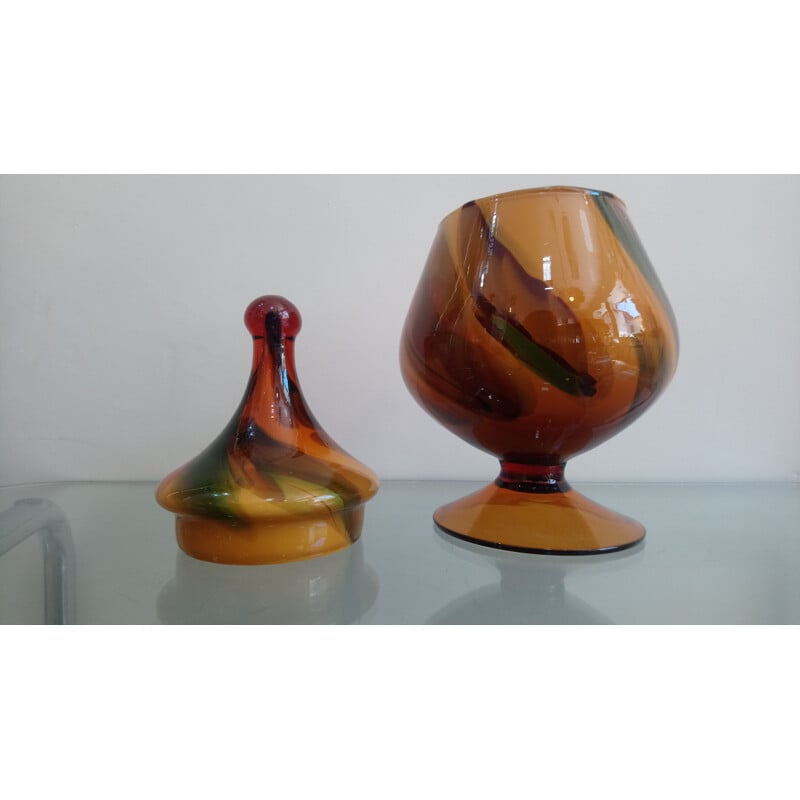 Pot d'apothicaire vintage bonbonnière en verre soufflé d'Italie 1970