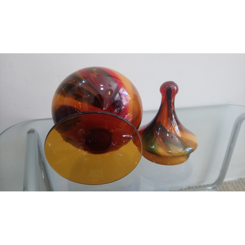 Pot d'apothicaire vintage bonbonnière en verre soufflé d'Italie 1970