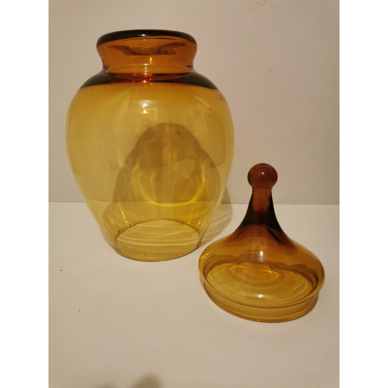 Vintage Amber glass apothecary jar XXL 1970