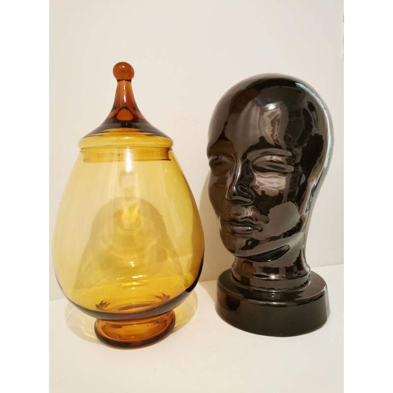 Vintage Amber glass apothecary jar XXL 1970