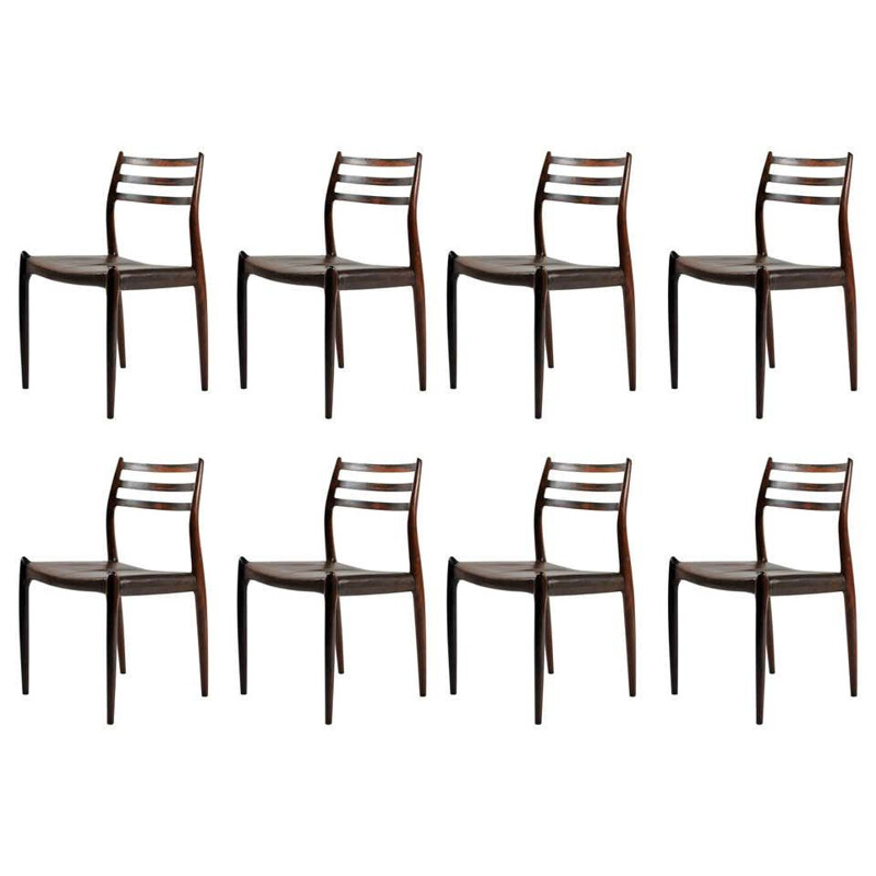 Set of 8 vintage Model 78 Dining Chairs in Rosewood Niels Moller - Inc. Reupholstery 1950s