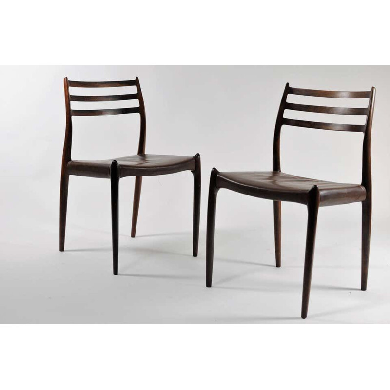 Ensemble de 8 chaises vintage modèle 78 en bois de rose Niels Moller - Inc. Reupholstery 1950