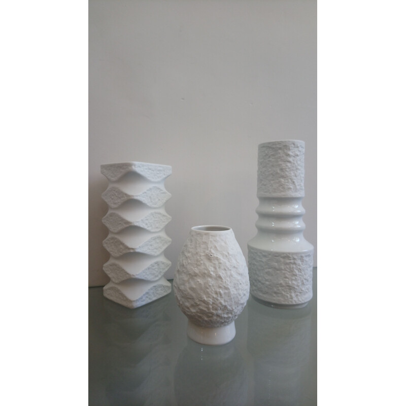 Set of 3 vintage bisque porcelain vases from Bavaria KPM, Germany 1970